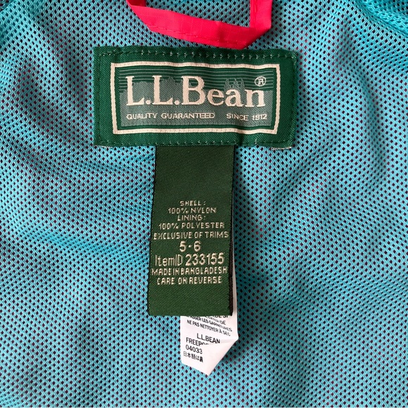 L.L. Bean Pink Blue Gorpcore Spring Hooded Full Zip Rain Wind Coat Jacket 5-6 - Picture 5 of 5